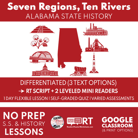 Alabama State History | Seven Regions, Ten Rivers RT Script & Mini Readers | Grades 3-5