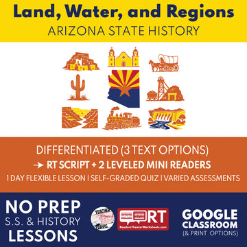 Arizona State History | Land, Water, and Arizona Regions RT Script and Mini Readers | Grades 3-5