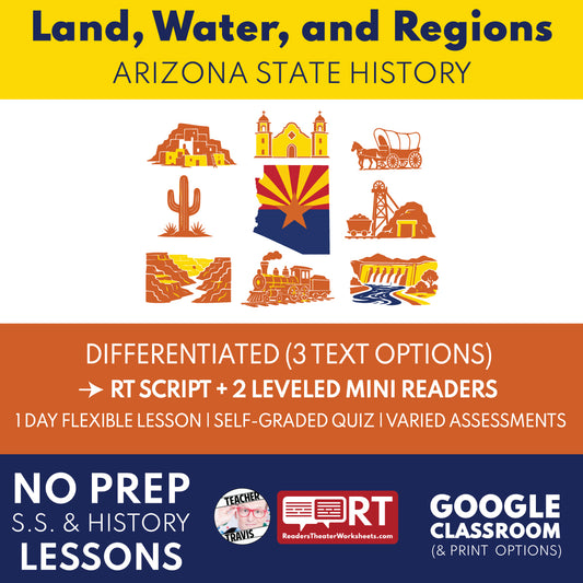 Arizona State History | Land, Water, and Arizona Regions RT Script and Mini Readers | Grades 3-5