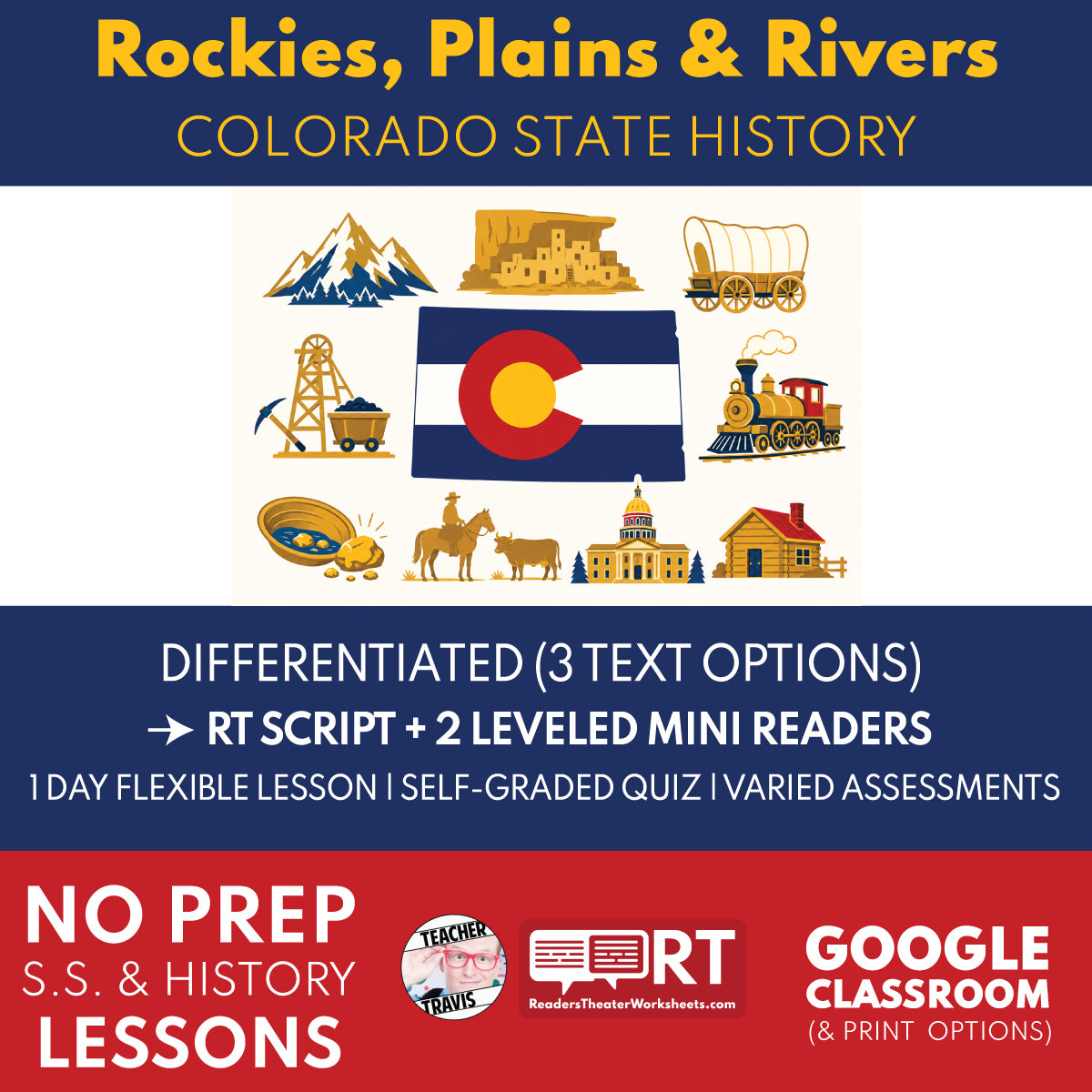 Colorado State History | Rockies, Plains, Rivers, and Colorado Geography RT Script and Mini Readers | Grades 3-5 FREE