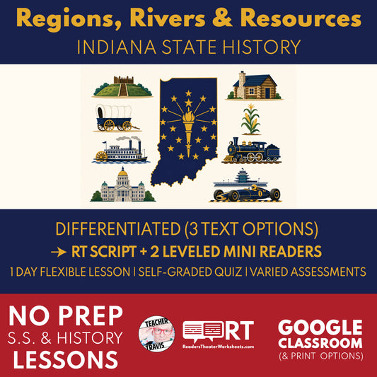 Indiana State History | Regions, Rivers, and Resources RT Script and Mini Readers | Grades 3-5 FREE