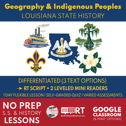 Louisiana State History | Louisiana Geography & Indigenous Peoples RT Script & Mini Readers | Grade 7