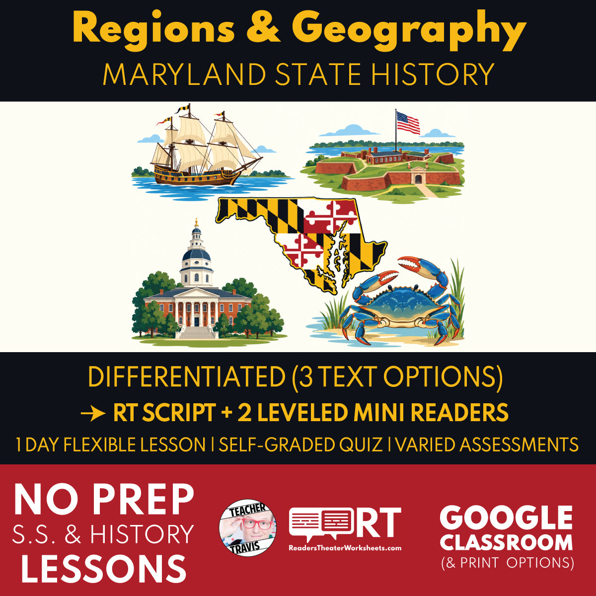 Maryland State History | Maryland Regions & Geography RT Script and Mini Readers | Grades 3-5 FREE