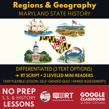 Maryland State History | Maryland Regions & Geography RT Script and Mini Readers | Grades 3-5 FREE