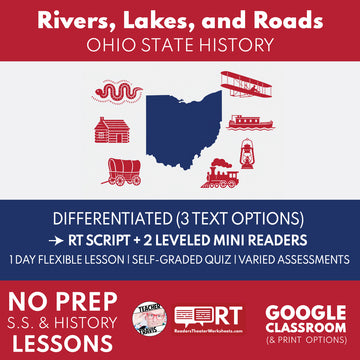 Ohio State History | Rivers Lakes and Roads RT Script and Mini Readers | Grades 3-5