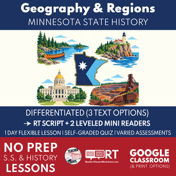 Minnesota State History | Geography & Regions: Land, Water, and First Peoples RT Script and Mini Readers | Grades 6-8