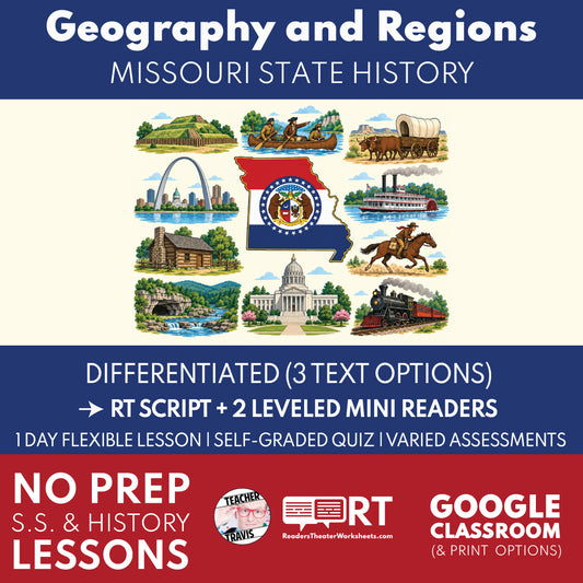 Missouri State History | Missouri Geography and Regions RT Script & Mini Readers | Grades 3-5 FREE