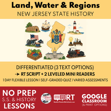 New Jersey State History | Land, Water, and New Jersey Regions RT Script and Mini Readers | Grades 3-5 FREE