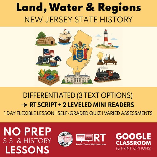 New Jersey State History | Land, Water, and New Jersey Regions RT Script and Mini Readers | Grades 3-5 FREE