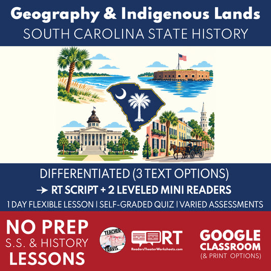 South Carolina State History | South Carolina Regions, Rivers & First Peoples RT Script & Mini Readers | Grade 8 FREE