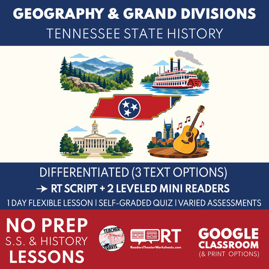 Tennessee State History | Tennessee Geography and Grand Divisions RT Script & Mini Readers | Grades 3-5 FREE