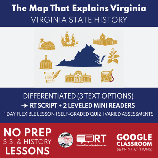 Virginia State History | The Map That Explains Virginia RT Script and Mini Readers | Grades 3-5 FREE