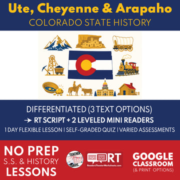 Colorado State History | Ute, Cheyenne, Arapaho, and Native Homelands RT Script and Mini Readers | Grades 3-5