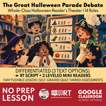 Halloween Reader's Theater | The Great Halloween Parade Debate | 14 Roles | Grades 3-5 FREE