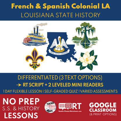 Louisiana State History | French & Spanish Colonial Louisiana RT Script & Mini Readers | Grade 7