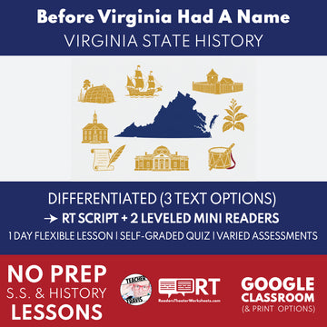 Virginia State History | Before Virginia Had a Name RT Script and Mini Readers | Grades 3-5