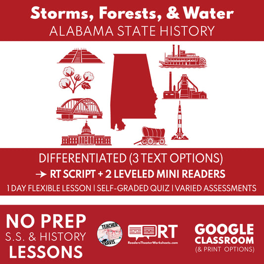 Alabama State History | Storms, Forests, and Water RT Script & Mini Readers | Grades 3-5