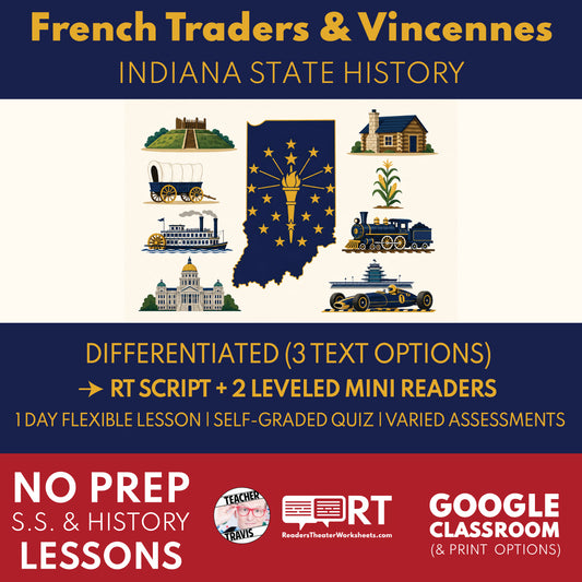 Indiana State History | French Traders and Vincennes RT Script and Mini Readers | Grades 3-5