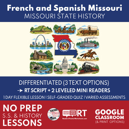 Missouri State History | French and Spanish Missouri RT Script & Mini Readers | Grades 3-5