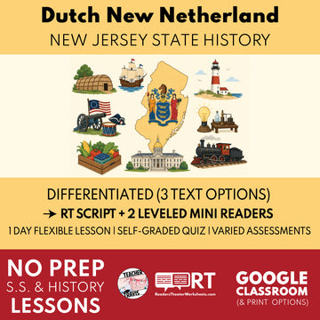 New Jersey State History | Dutch New Netherland in New Jersey RT Script and Mini Readers | Grades 3-5