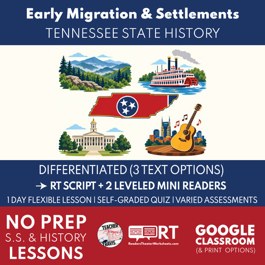 Tennessee State History | Early Migration and Settlements in Tennessee RT Script & Mini Readers | Grades 3-5