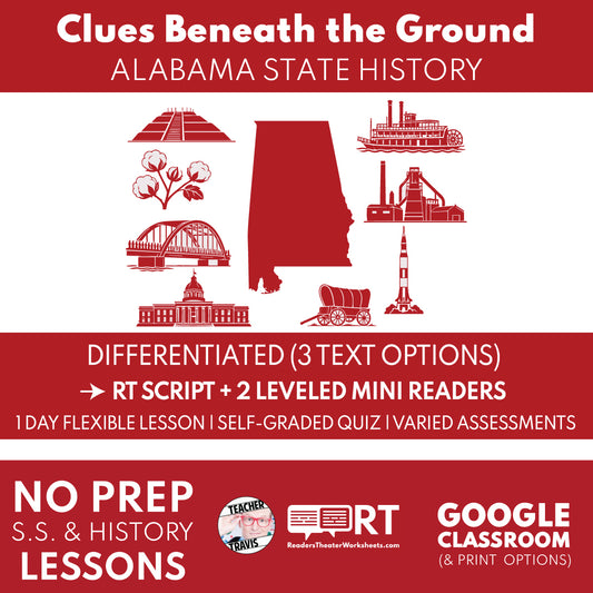 Alabama State History | Clues Beneath the Ground RT Script & Mini Readers | Grades 3-5