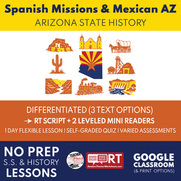 Arizona State History | Spanish Missions and Mexican Arizona RT Script and Mini Readers | Grades 3-5