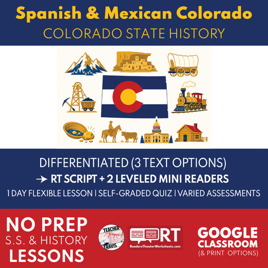 Colorado State History | Spanish and Mexican Colorado RT Script and Mini Readers | Grades 3-5