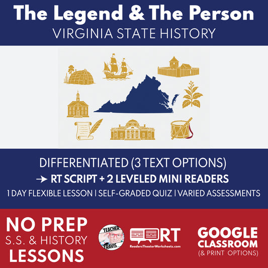 Virginia State History | The Legend, the Evidence, and the Real Person RT Script and Mini Readers | Grades 3-5