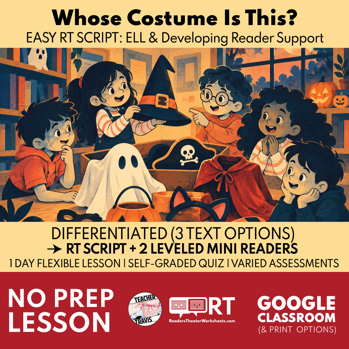 Easy Halloween Reader's Theater | Whose Costume Is This? | ELL Support | Grades 3-5 FREE