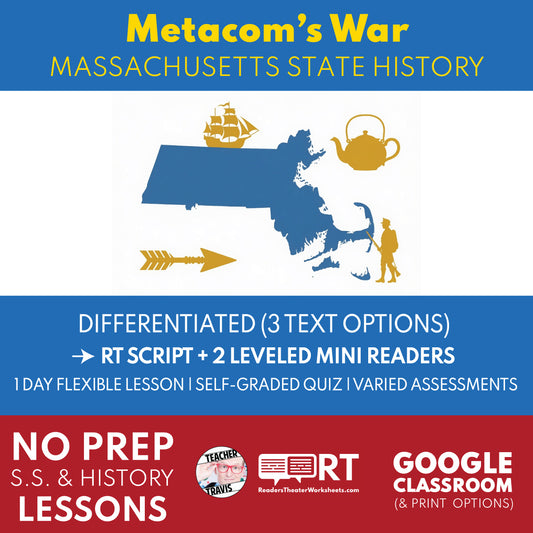 Massachusetts State History | Metacom's War RT Script and Mini Readers | Grades 3-5