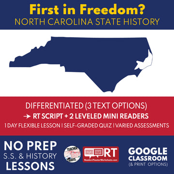 North Carolina State History | First in Freedom? American Revolution RT Script and Mini Readers | Grades 3-5