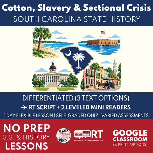 South Carolina State History | Cotton, Slavery & the Sectional Crisis RT Script & Mini Readers | Grade 8