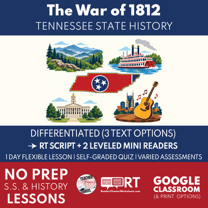 Tennessee State History | Tennessee and the War of 1812 RT Script & Mini Readers | Grades 3-5