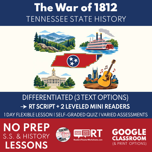 Tennessee State History | Tennessee and the War of 1812 RT Script & Mini Readers | Grades 3-5
