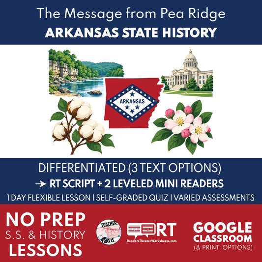 Arkansas State History | Battle of Pea Ridge & Civil War Messages Reader’s Theater + Mini Readers | Grade 4
