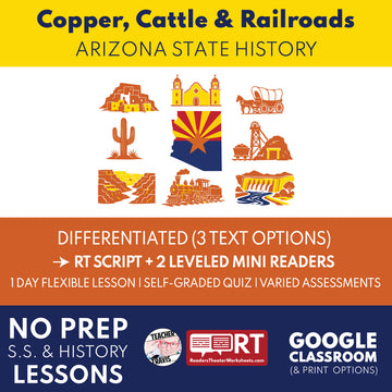 Arizona State History | Copper, Cattle, Railroads, and Newcomers RT Script and Mini Readers | Grades 3-5