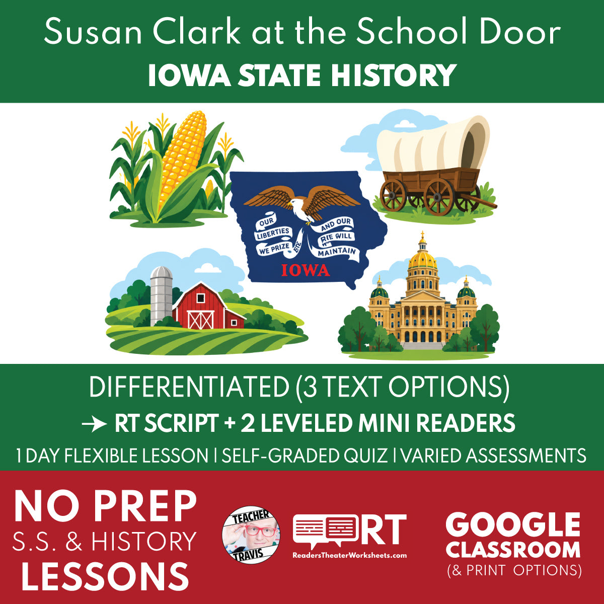Iowa State History | Susan Clark at the School Door Reader's Theater + Mini Readers | Grade 4