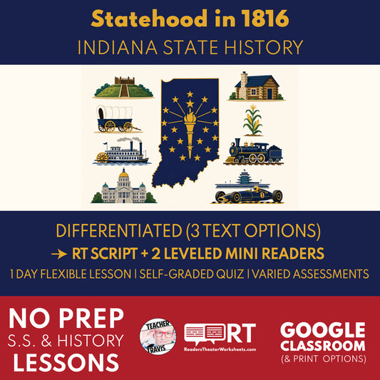Indiana State History | Statehood in 1816 RT Script and Mini Readers | Grades 3-5