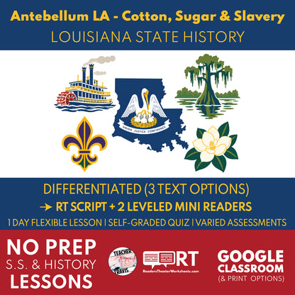 Louisiana State History | Antebellum Louisiana: Cotton, Sugar & Slavery RT Script & Mini Readers | Grade 7