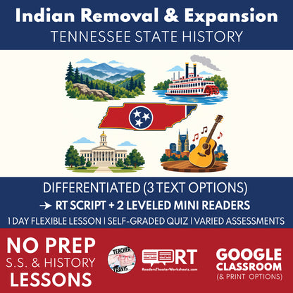 Tennessee State History | Indian Removal and Westward Expansion RT Script & Mini Readers | Grades 3-5