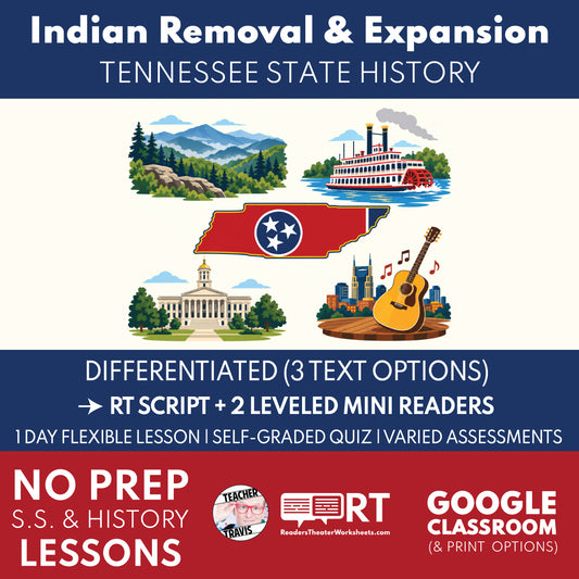 Tennessee State History | Indian Removal and Westward Expansion RT Script & Mini Readers | Grades 3-5