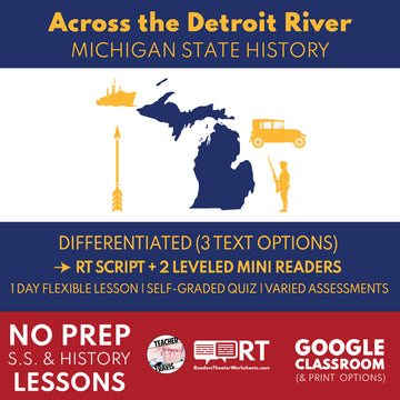 Michigan State History | Across the Detroit River RT Script and Mini Readers | Grades 3-5