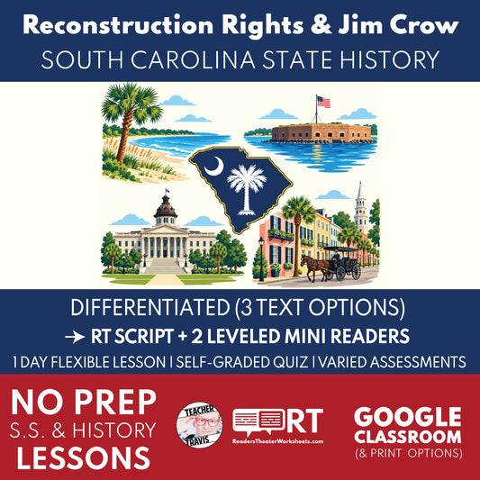 South Carolina State History | Reconstruction, Rights & Jim Crow RT Script & Mini Readers | Grade 8