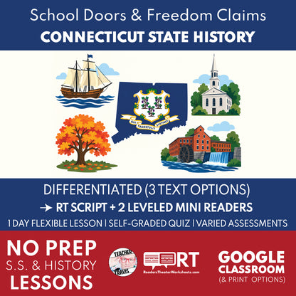 Connecticut State History | School Doors & Freedom Claims Reader’s Theater + Mini Readers | Grade 3
