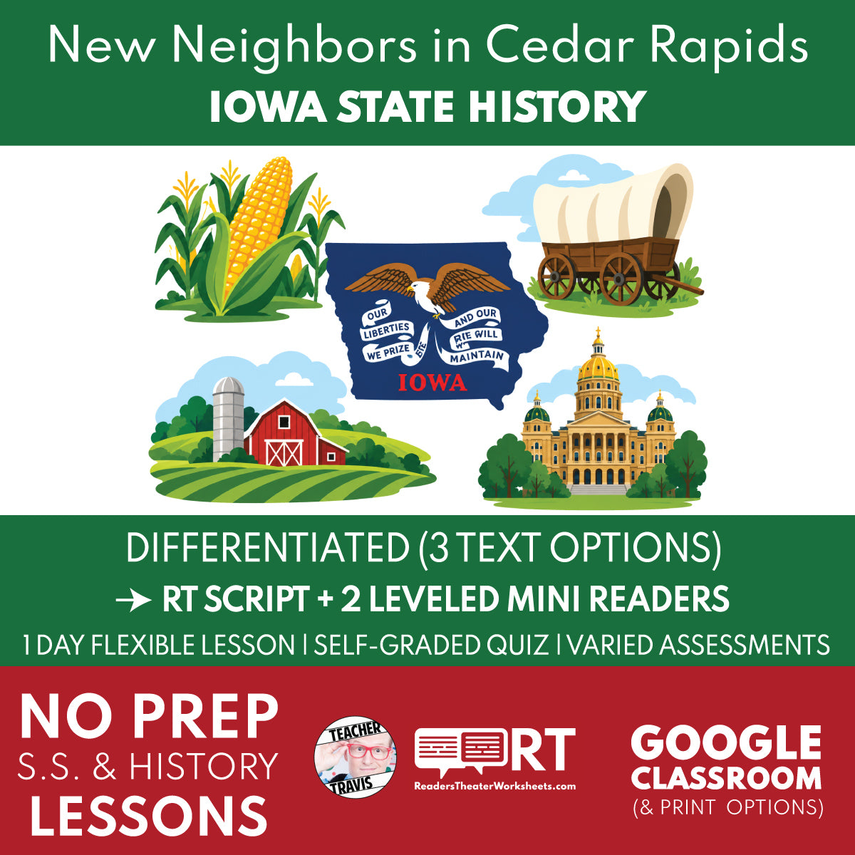 Iowa State History | New Neighbors in Cedar Rapids — The Letter That Brought Them Reader's Theater + Mini Readers | Grade 4