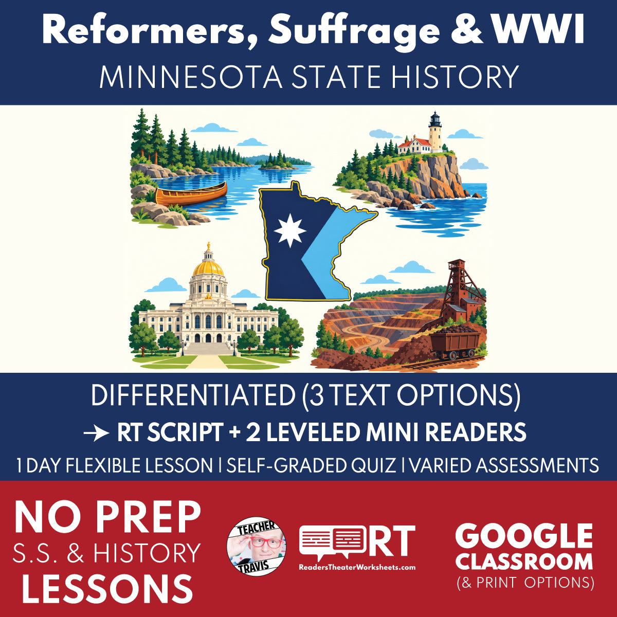 Minnesota State History | Reformers, Suffrage, and World War I RT Script and Mini Readers | Grades 6-8