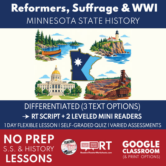 Minnesota State History | Reformers, Suffrage, and World War I RT Script and Mini Readers | Grades 6-8