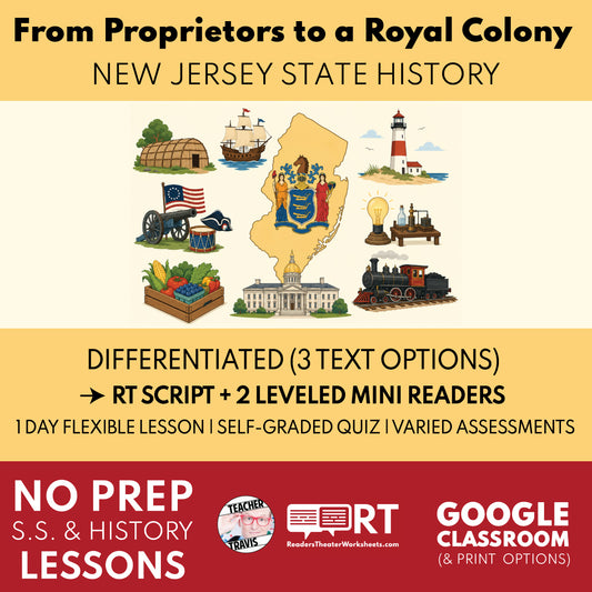 New Jersey State History | From Proprietors to a Royal Colony RT Script and Mini Readers | Grades 3-5