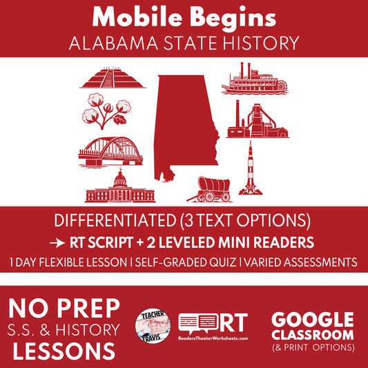 Alabama State History | Mobile Begins RT Script & Mini Readers | Grades 3-5